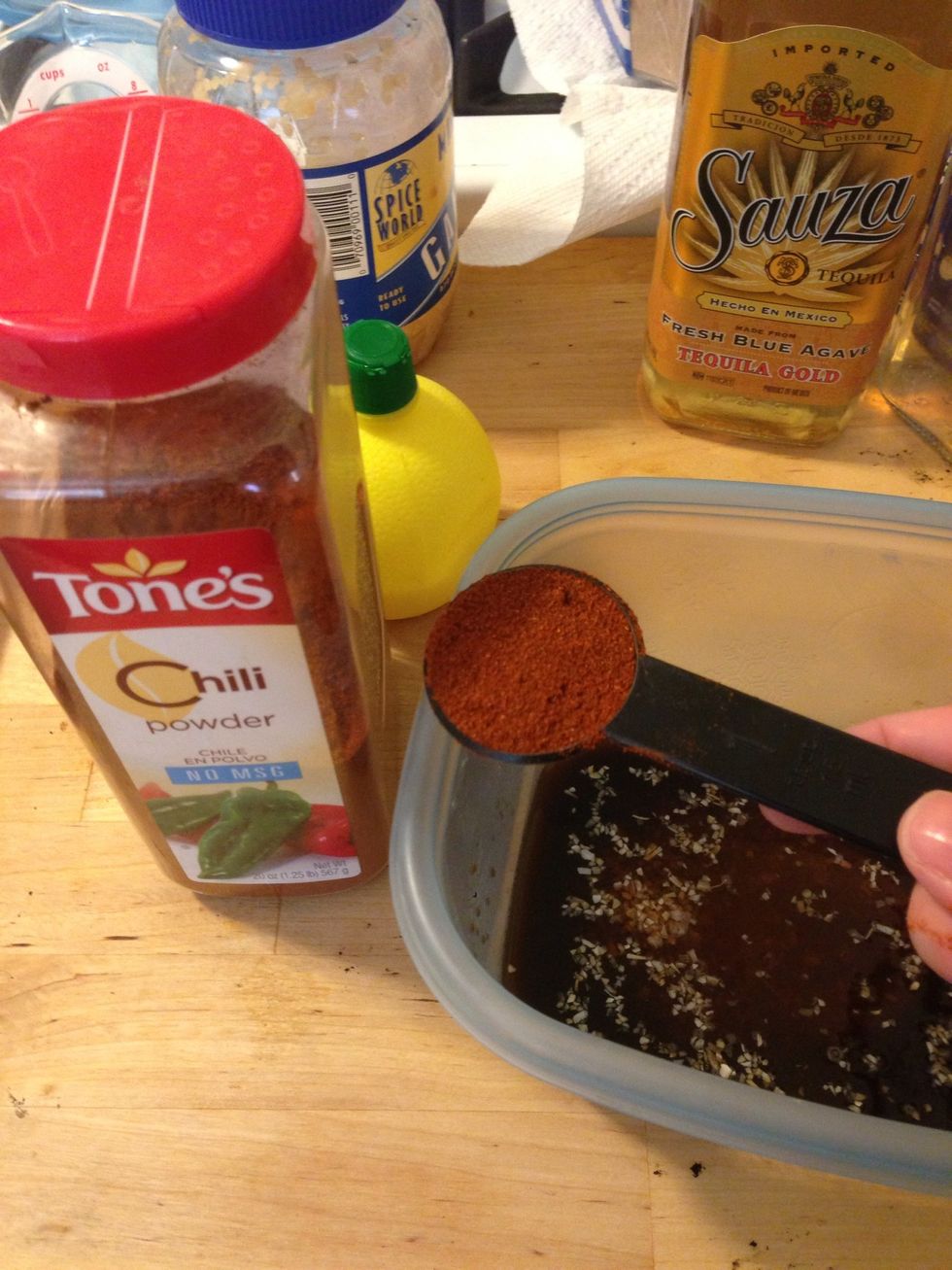 Add 1 tbsp of chili powder to the mixture. Since I like it spicy, I added 1 tsp of Cayenne pepper here. :)