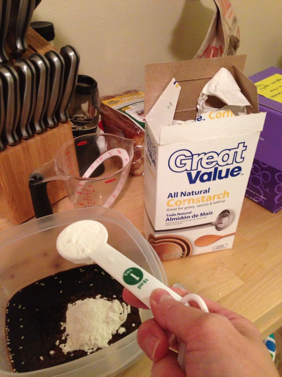 Add 1 Tbsp of cornstarch to the soy sauce/ flour mixture.