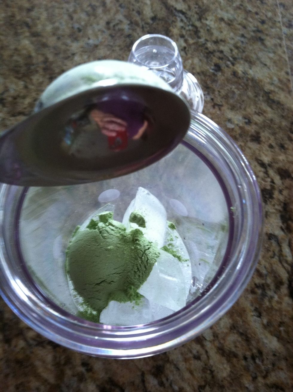 Add 1 Tbsp of matcha to a shaker filled with ice. No shaker? A plastic reusable food container with a lid will work....you could even just give it a really strong stir with a straw in a glass.