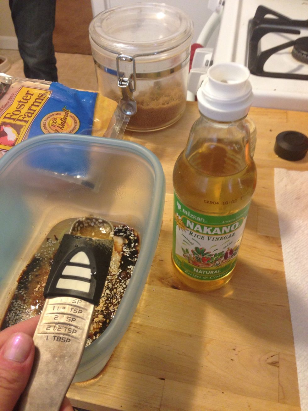 Add 1 tbsp of rice vinegar to the mixture. (I know only 1 tsp is shown, but I added 1 tbsp)
