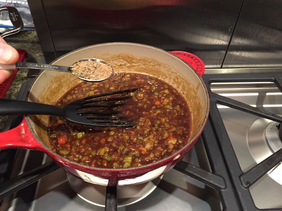 Add 1 Tbsp of spice mixture to Roux/vegetables mixture