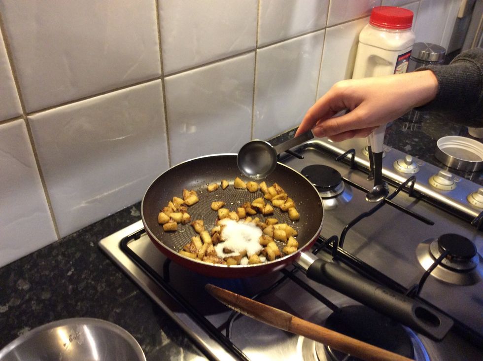 Add 1 tbsp sugar and stir until soft and caramelised.
