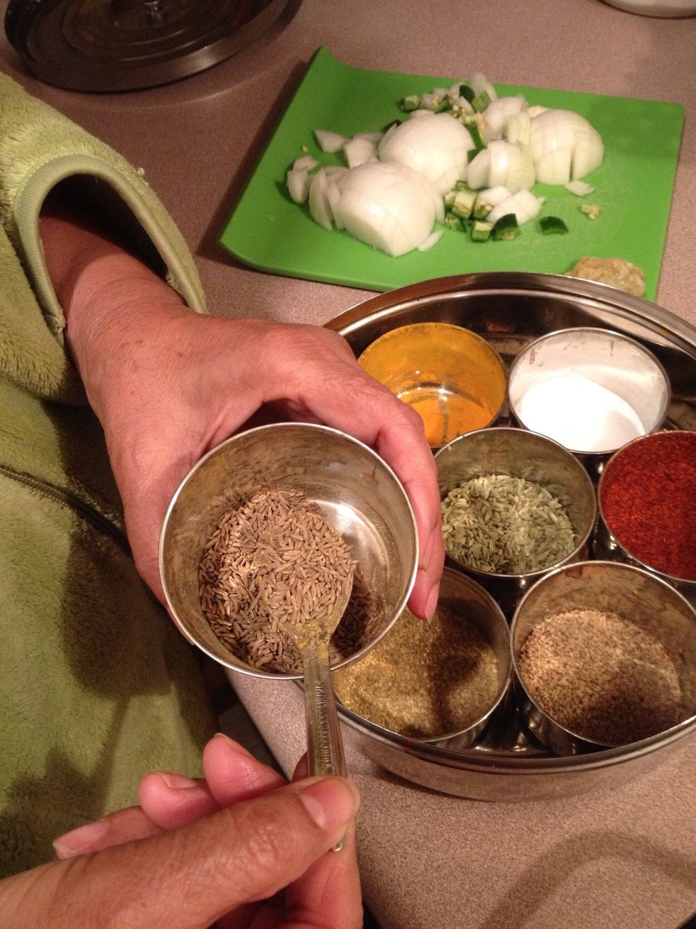 Add 1 teaspoon of cumin seed (jeera) to the pot.