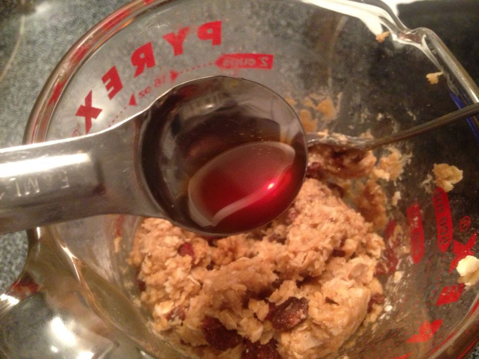 Add 1 teaspoon of organic vanilla extract to mixture and stir together well. If mixture becomes to dry add one tablespoon of water at a time until pliable. Make sure it isn't too wet.