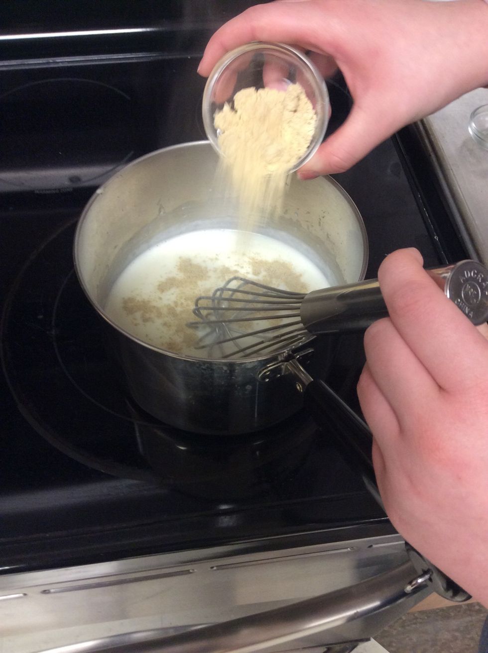 Add 1 teaspoon of salt, 1 1/2 tablespoons of mustard powder, and 1/2 teaspoon ground white pepper.