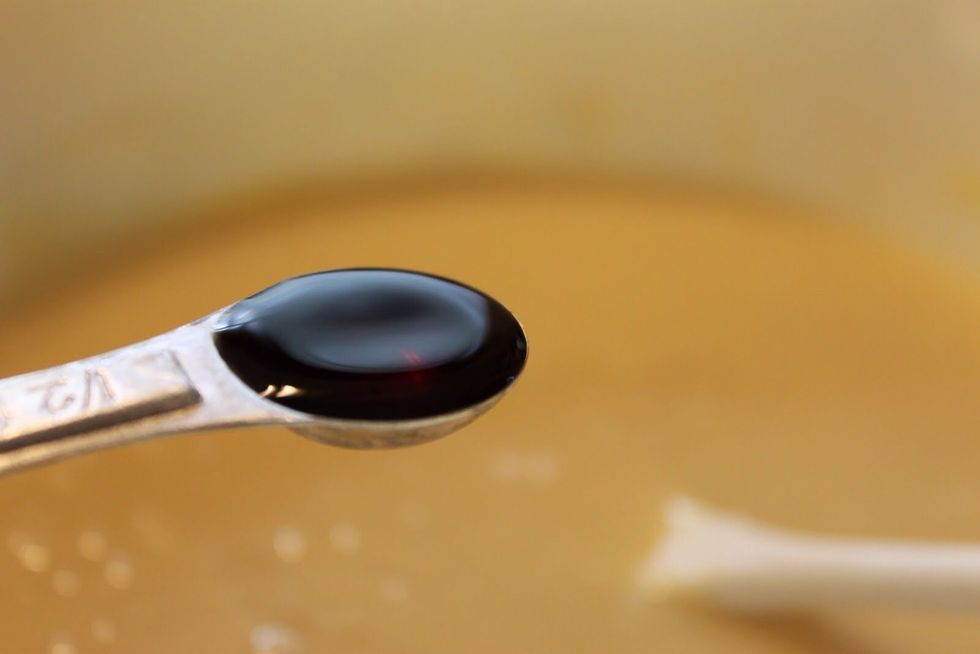 Add 1 teaspoon of vanilla extract and 1/8 cup of milk. You can mix, but it's not necessary.