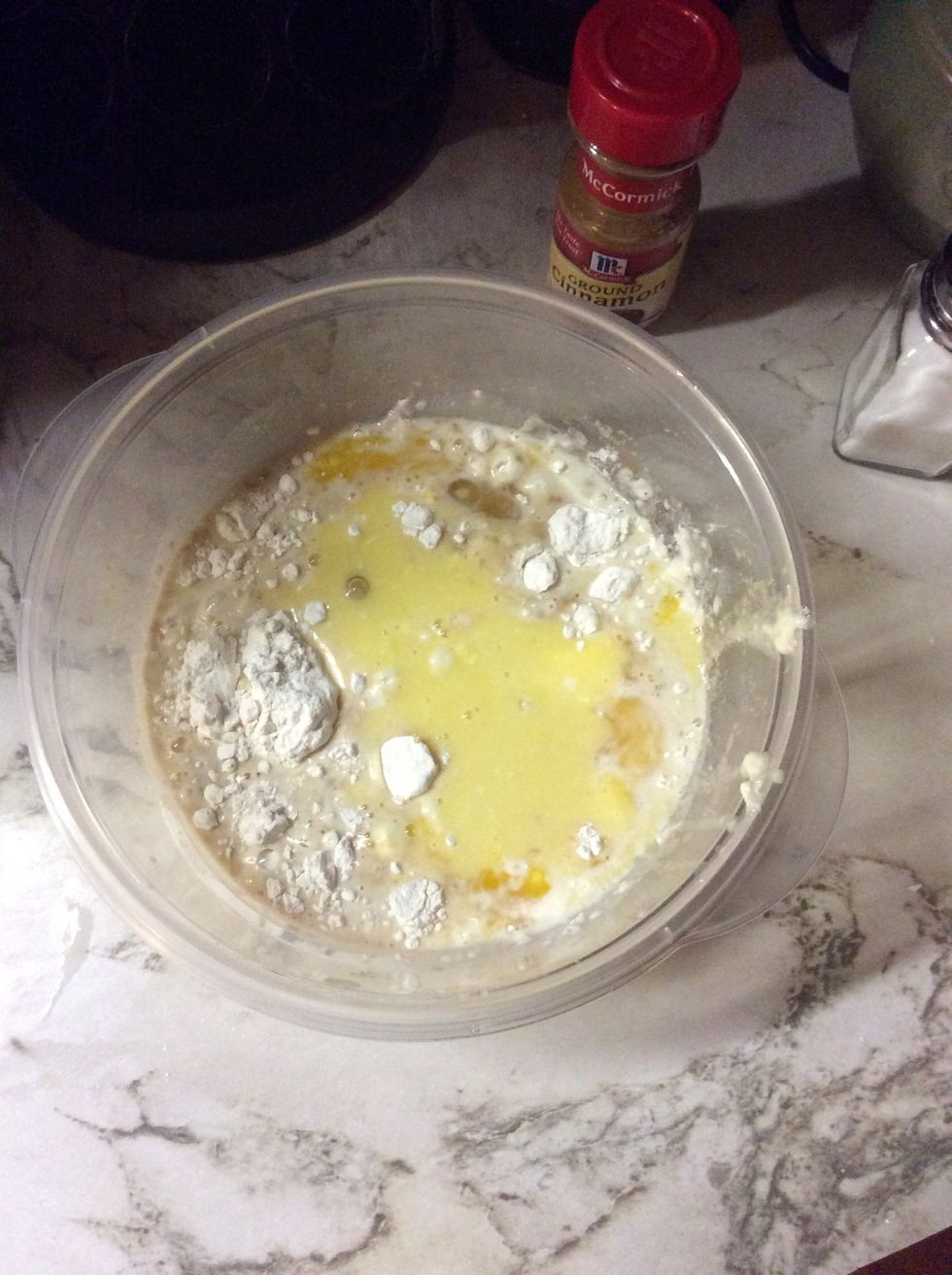 Add 1 teaspoon vanilla extract and 1 ounce butter melted