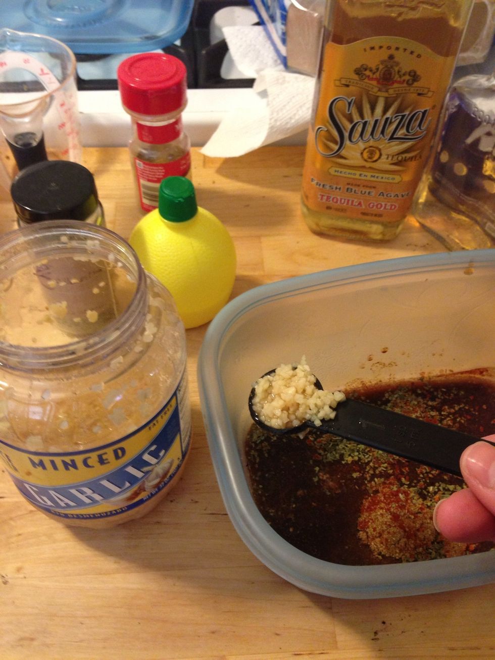 Add 1 tsp of minced garlic to the mixture.