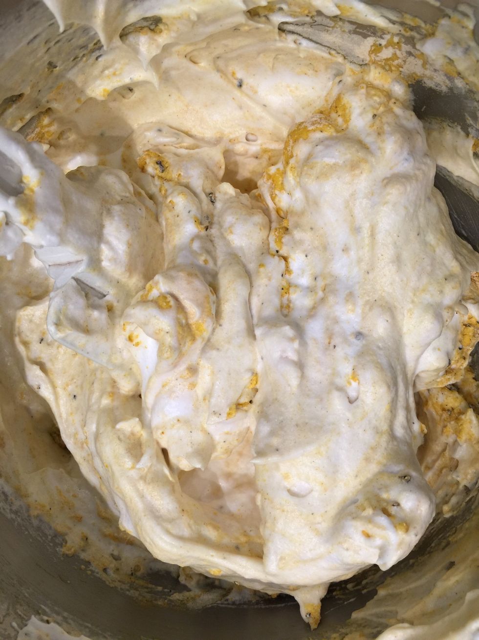 Add 1 tsp of tartar cream to the egg whites. Beat them into soft peaks  adding the castor sugar one spoon at a time.  Then fold in the flour mix.