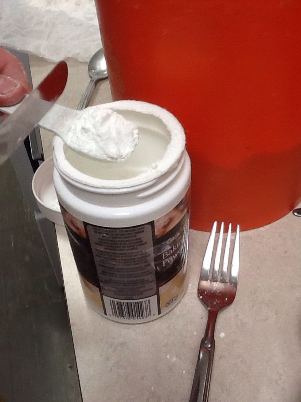 Add 10 mL of baking powder sift in same large bowl as flour