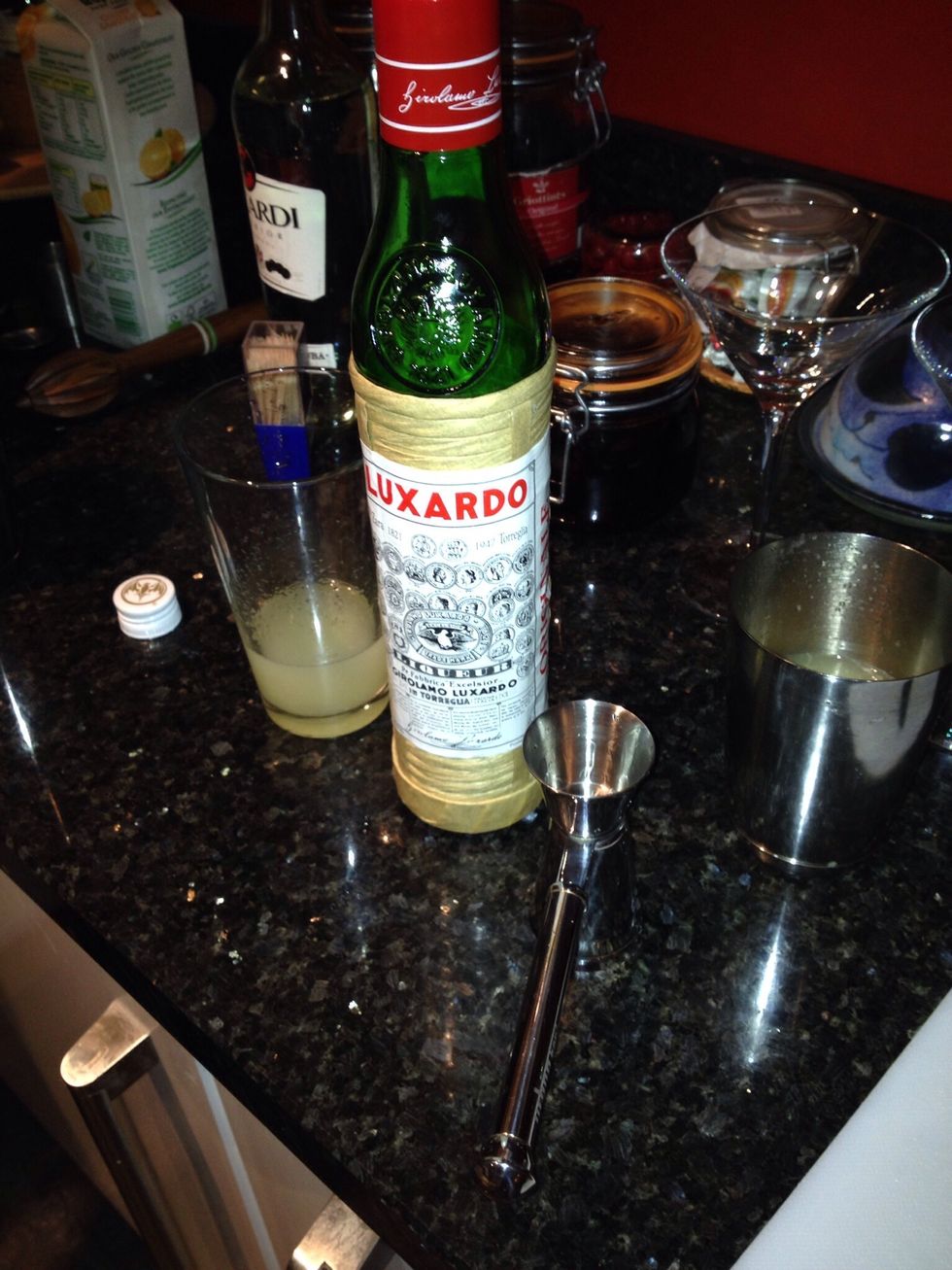 Add 10ml of Maraschino cherry liqueur and 5ml sugar syrup. *2:1 sugar syrup is just a mix of 2 parts granulated sugar to 1 part boiling water, then mixed till clear. Allow to cool before using :)