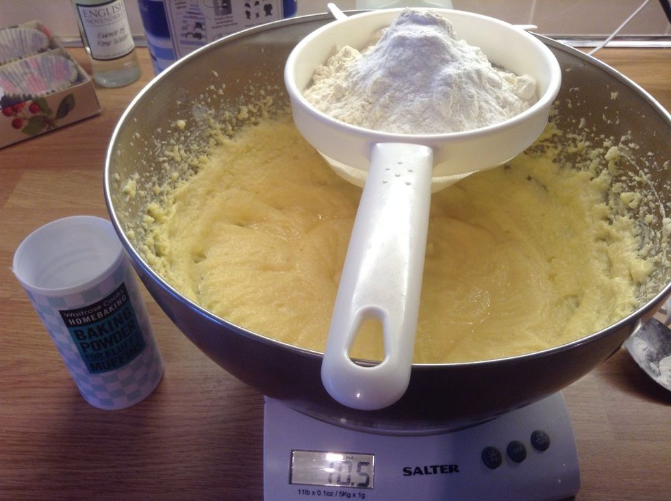 Add 10oz of self raising flour and a teaspoon of baking powder.