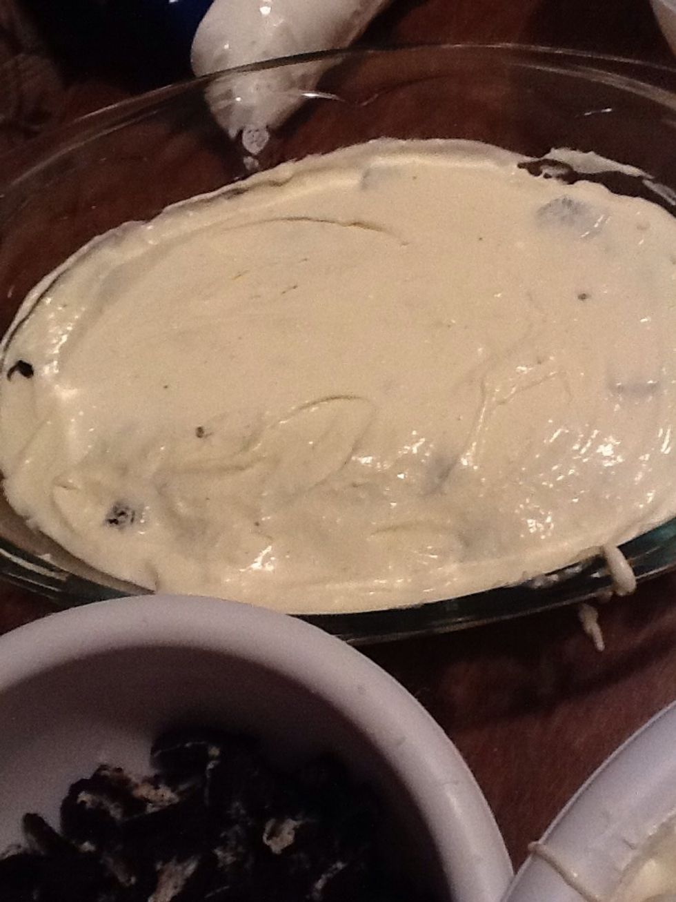 Add 13- add another layer of cream cheese mixture on top of crushed Oreos.