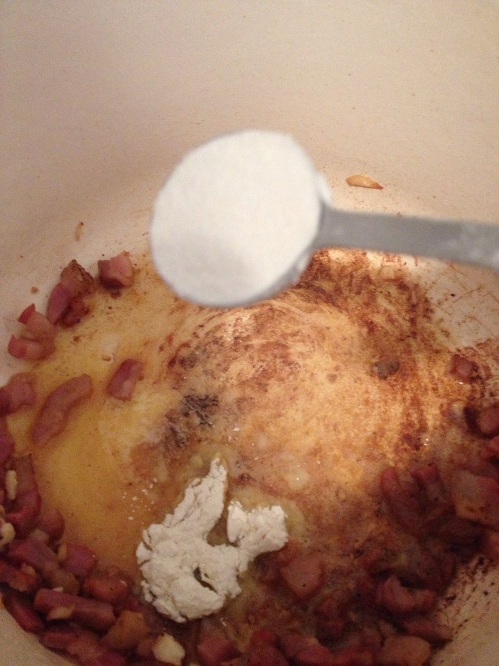 Add 1T of butter (low flame) and 1T of flour. Whisk until flour cooks out. Add 1C of milk and whisk. You are looking for a nice sauce consistency so be patient here. Add remaining 1/2C, if needed.