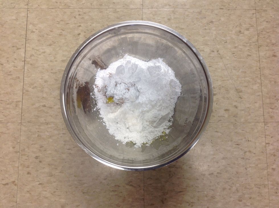 Add 2 1/2 cups of powered sugar in the same bowl.