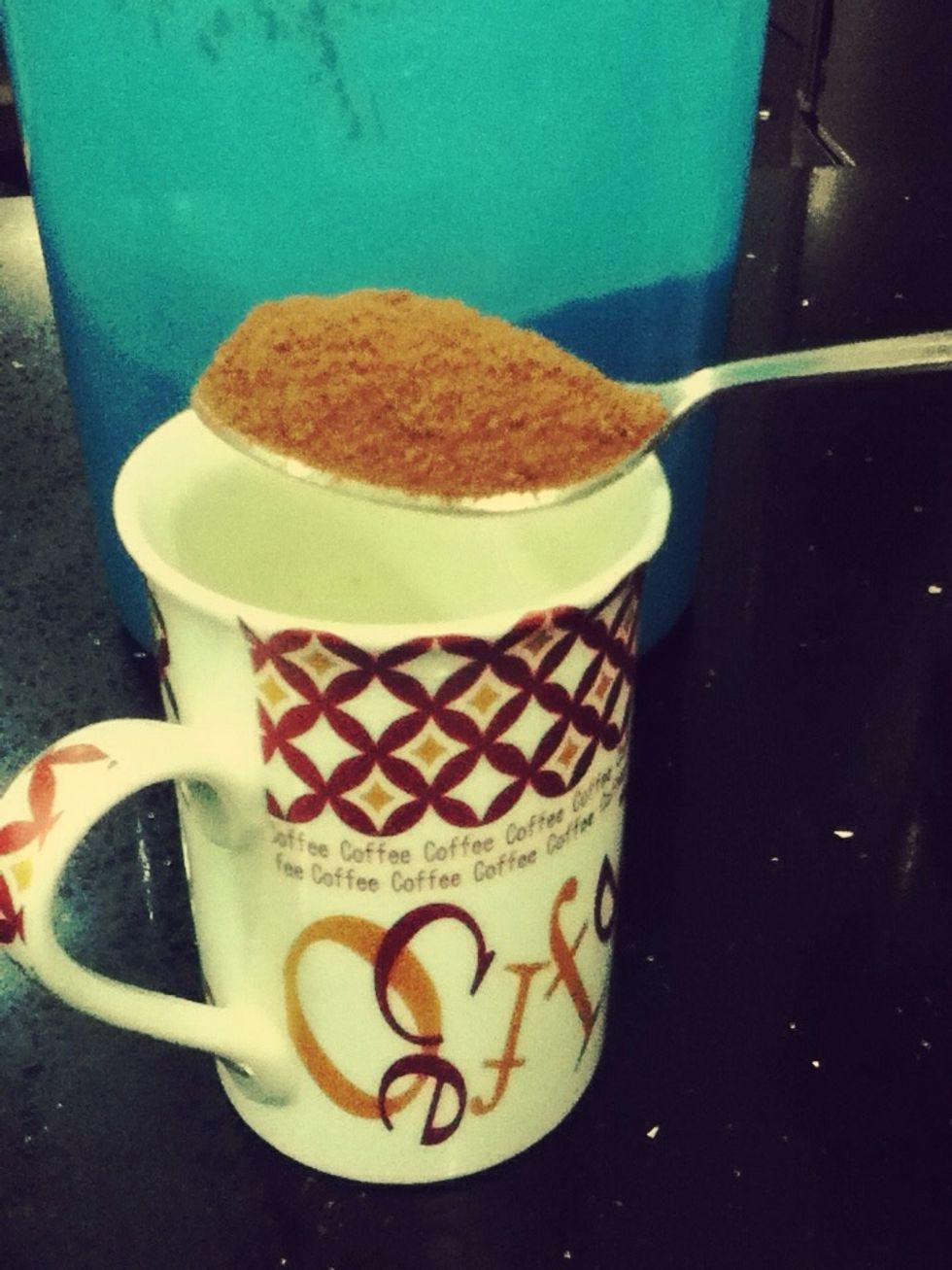 Add 2 & 1/2 tablespoon of powdered milo into the cup \ud83d\ude0a