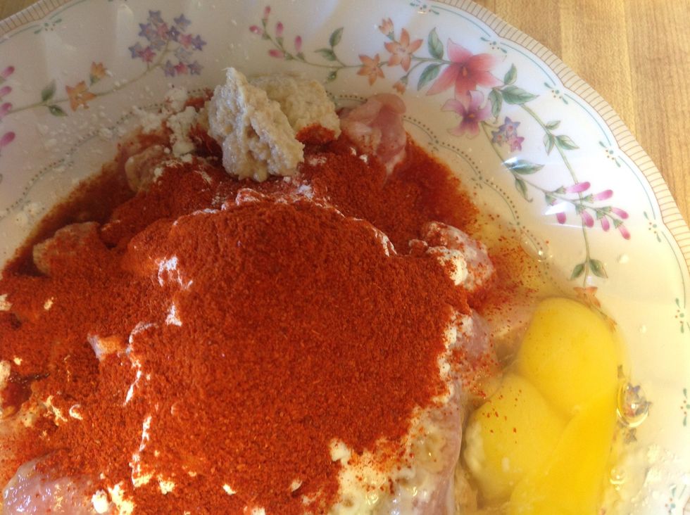 Add 2-3 tablespoons of red chilli powder and 1 tablespoon of ginger garlic paste and salt to taste