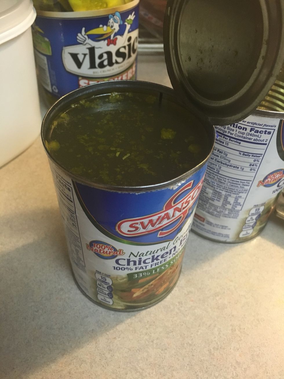 Add 2 cans of chicken broth and 2 cans of water