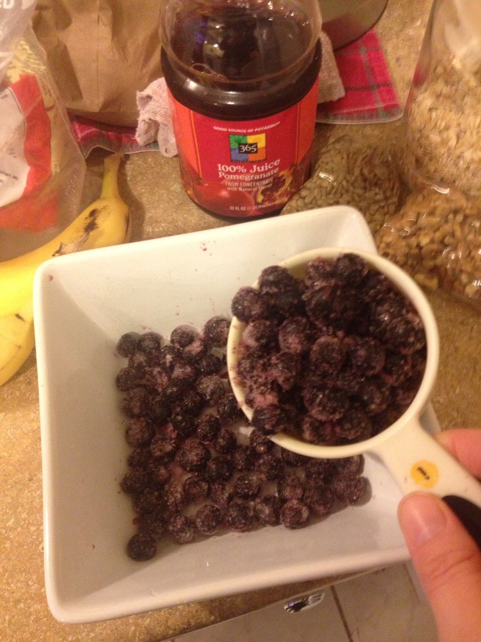 Add 2 cups blueberries to a microwave safe bowl (frozen or fresh)