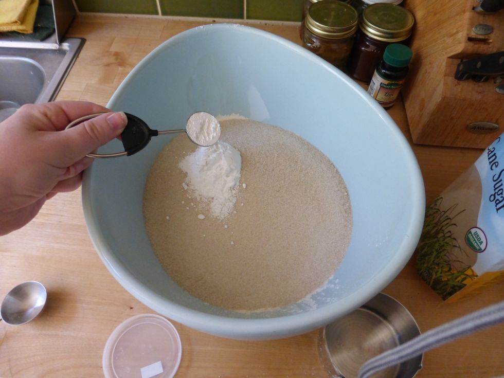 Add 2 Cups of Granulated Sugar and 1 Tablespoon, 2 Teaspoons of Baking Powder to Flour mixture.