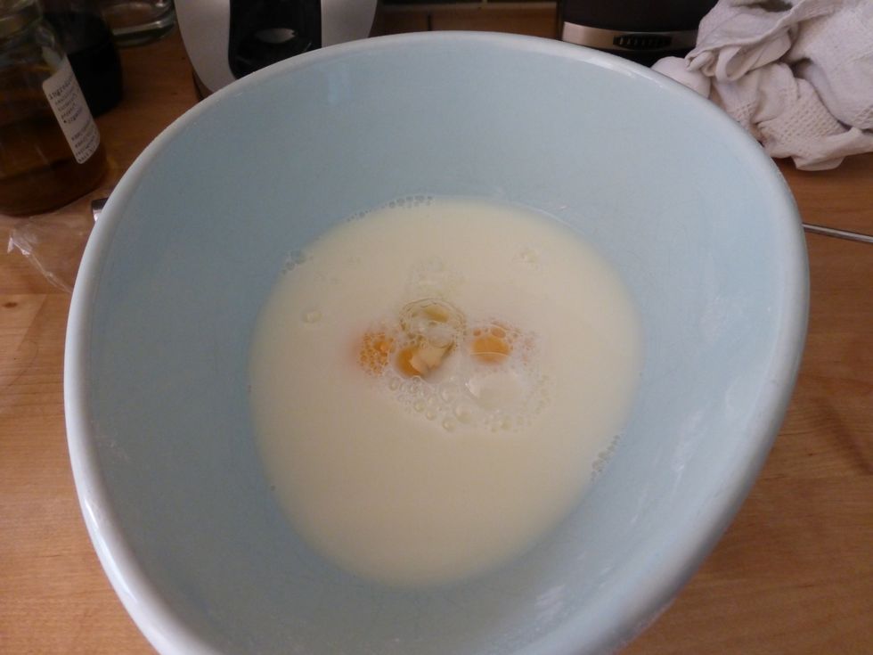 Add 2 Cups of Milk to Egg mixture.