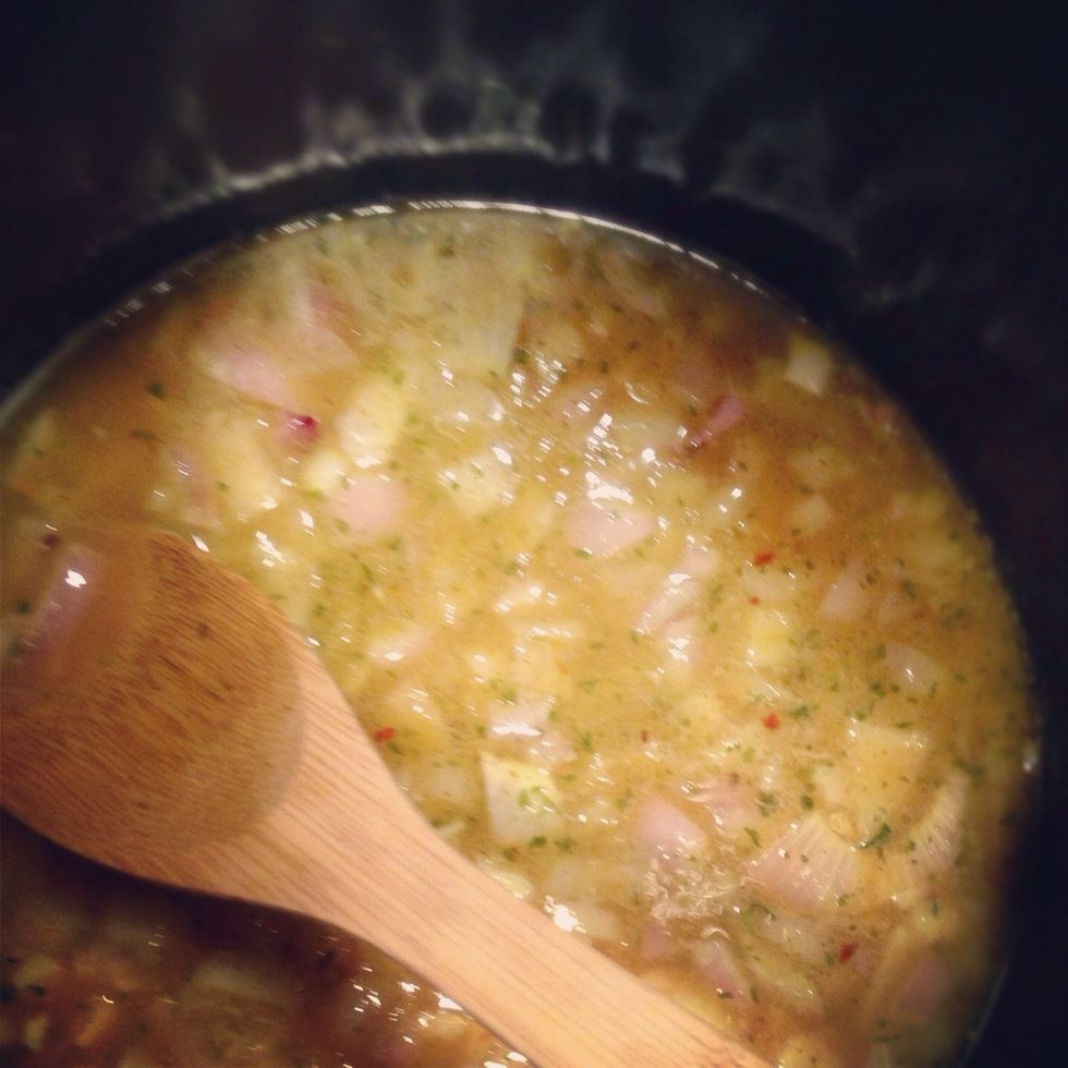 Add 2 cups vegetable or chicken stock and 1 tablespoon of yellow or hot madras curry powder and simmer until squash has finished cooking. For more spiciness, add 2 tablespoons of curry powder.