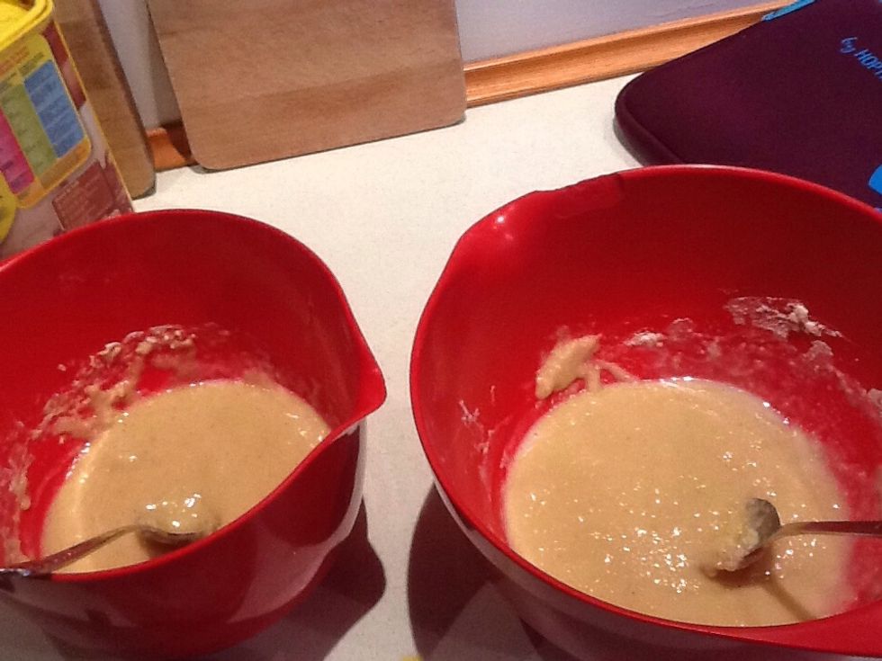 Add 2 eggs to each ( 4 in total )