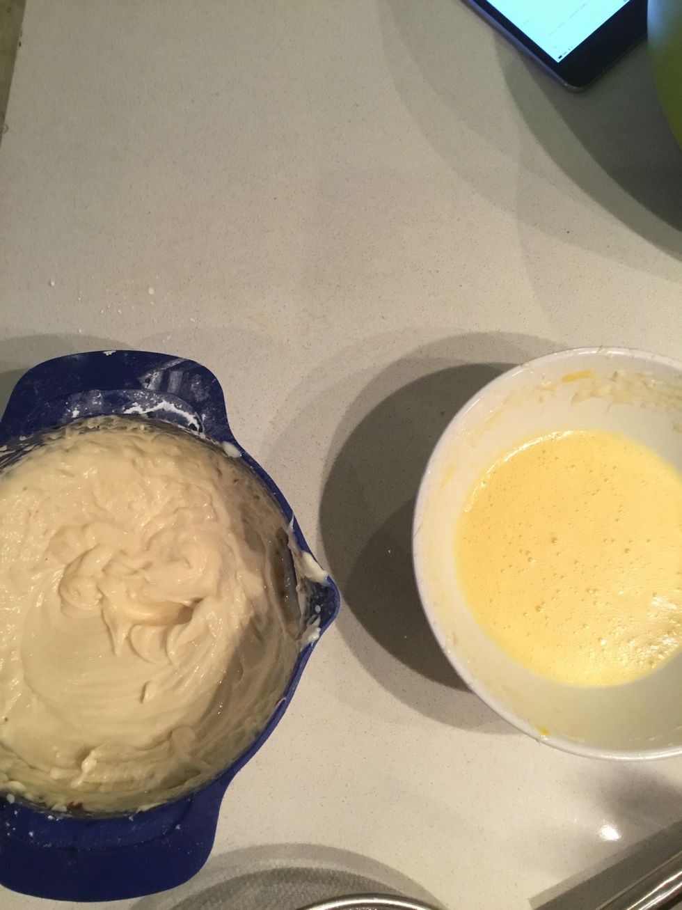 Add 2 eggs to the bowl you just mixed