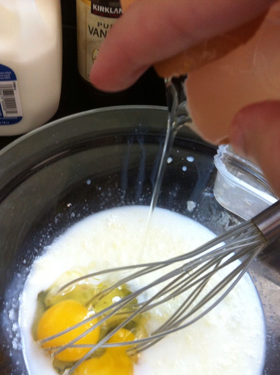 Add 2 eggs to your wet mixture.