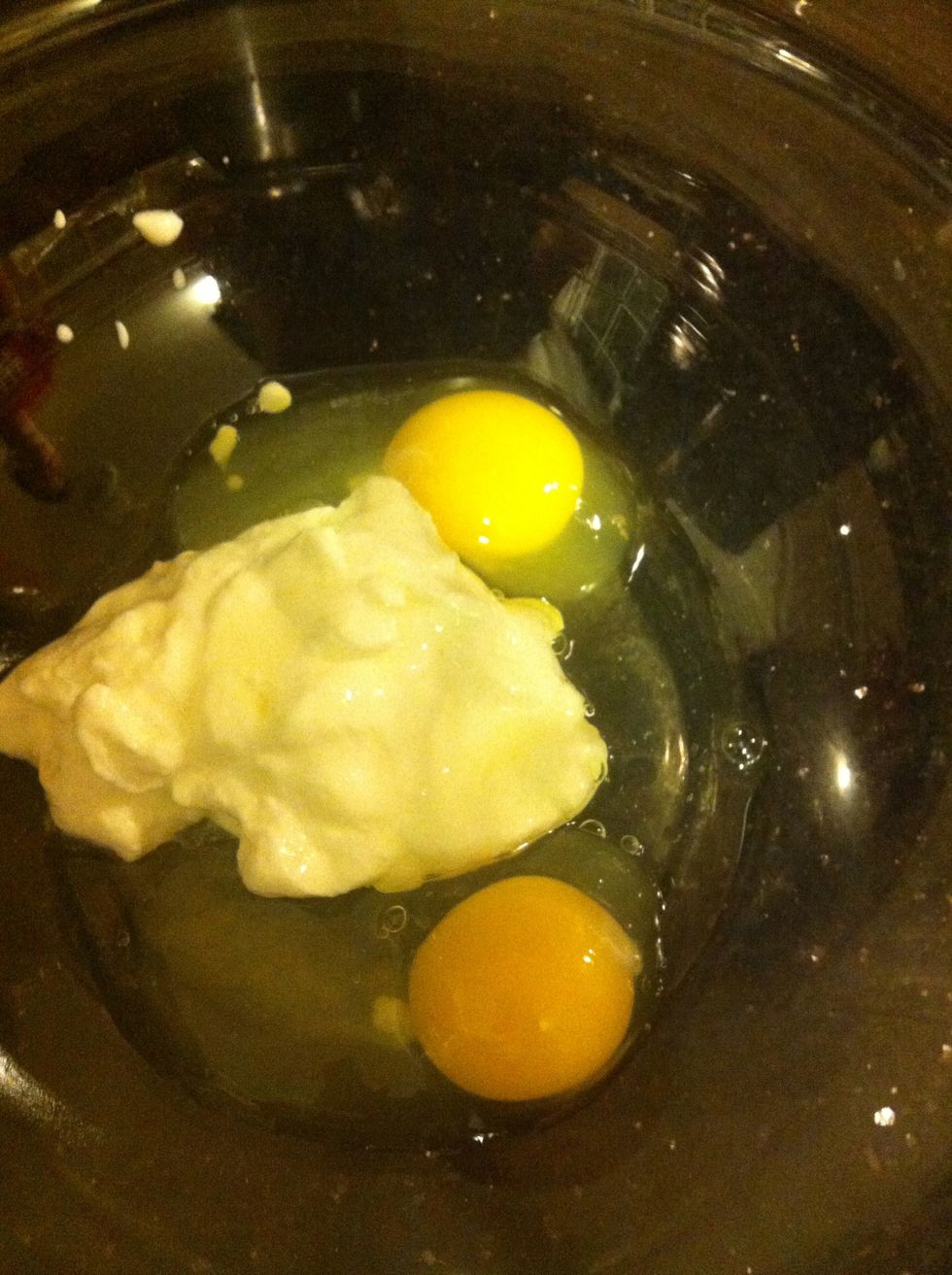 Add 2 eggs.