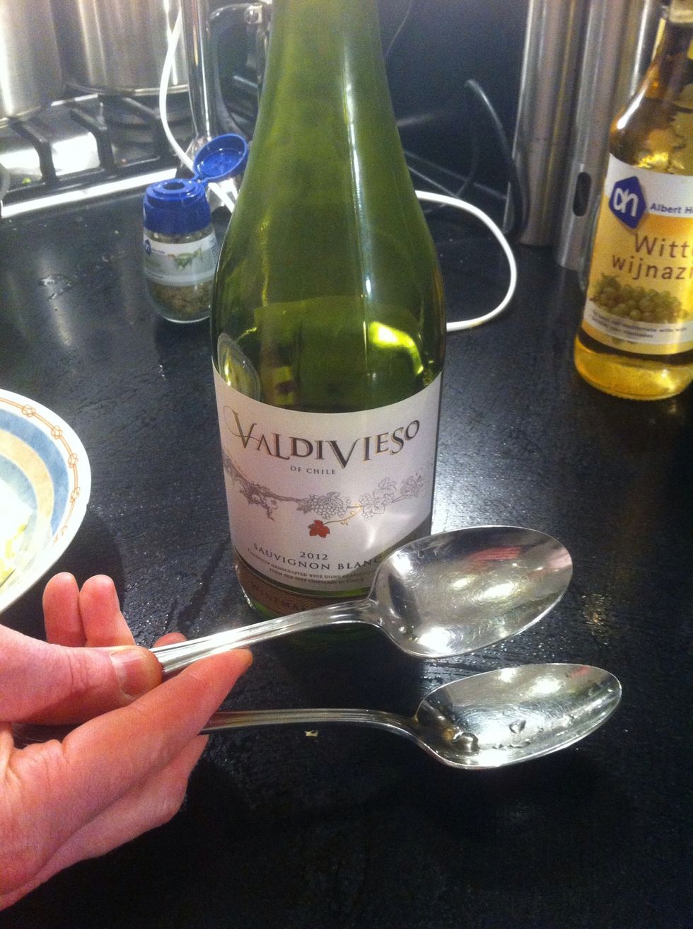 Add 2 spoons of vinegar per egg in the frying pan with the eggs and wine.