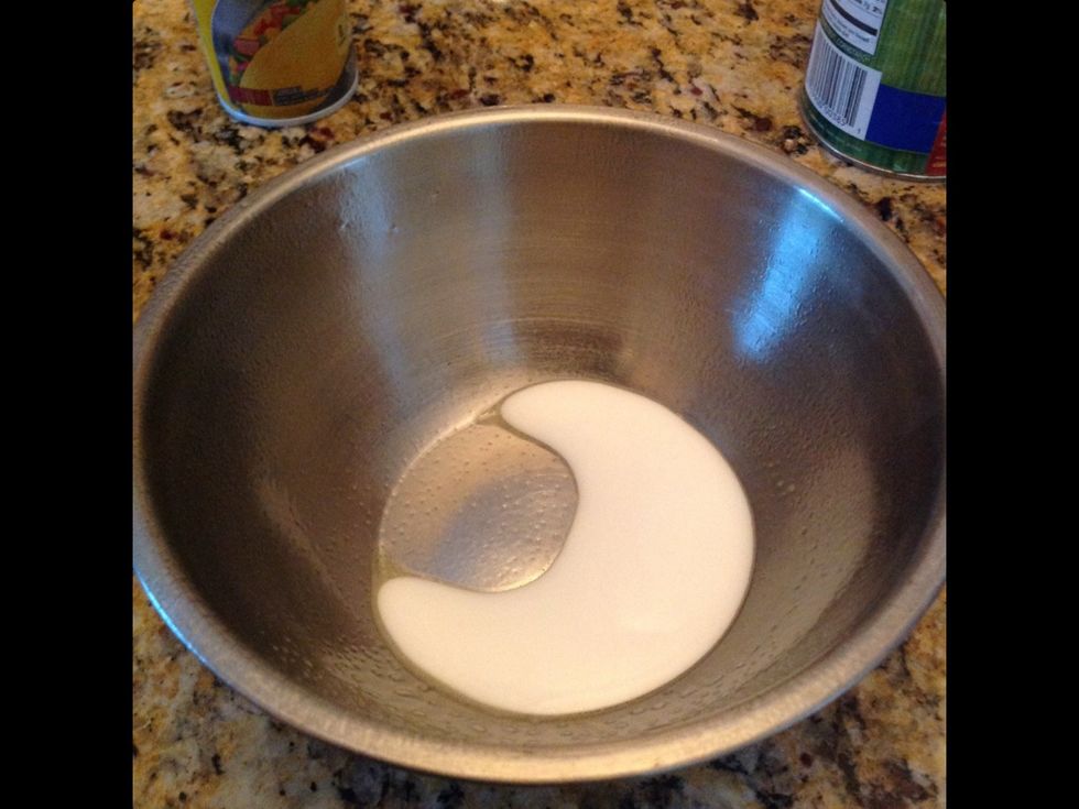 Add 2 table spoons of glue to a sprayed bowl