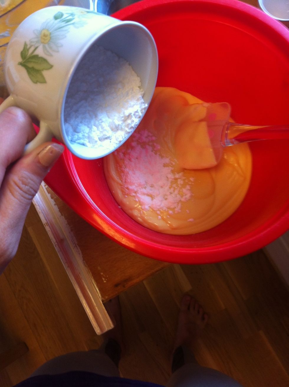 Add 2 tablespons of vannila, Cocoa and milk into the 1/3 batter