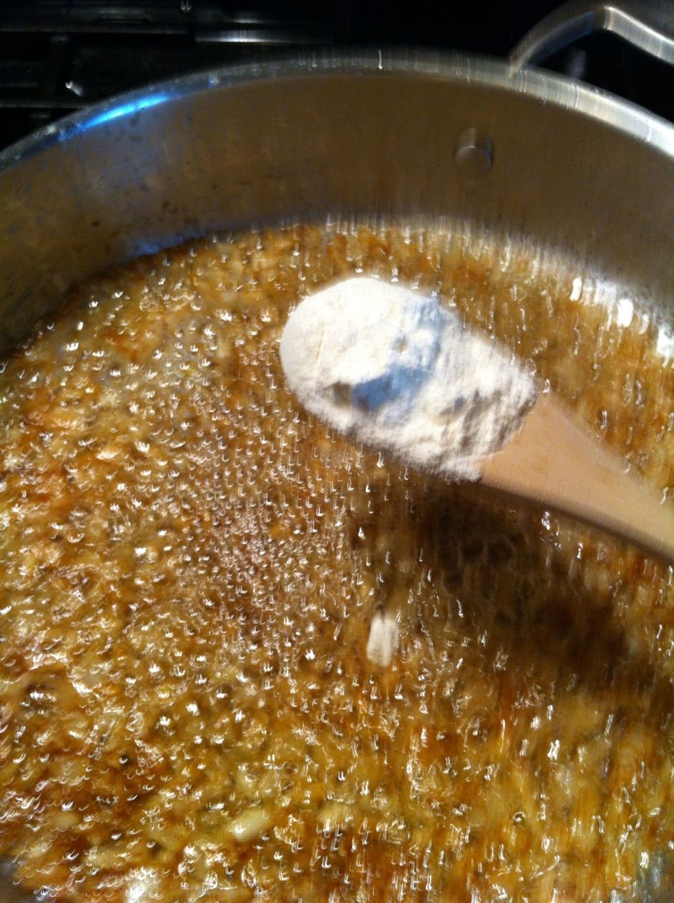 Add 2 Tablespoons of all purpose flour. Make sure on high heat.
