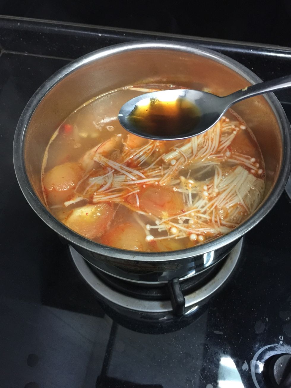 Add 2 tablespoons of fish sauce and taste accordingly.