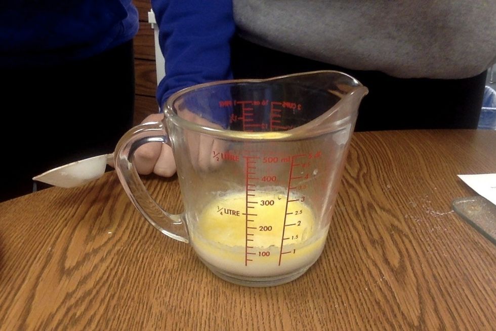 Add 2 tablespoons of melted and cooled butter.