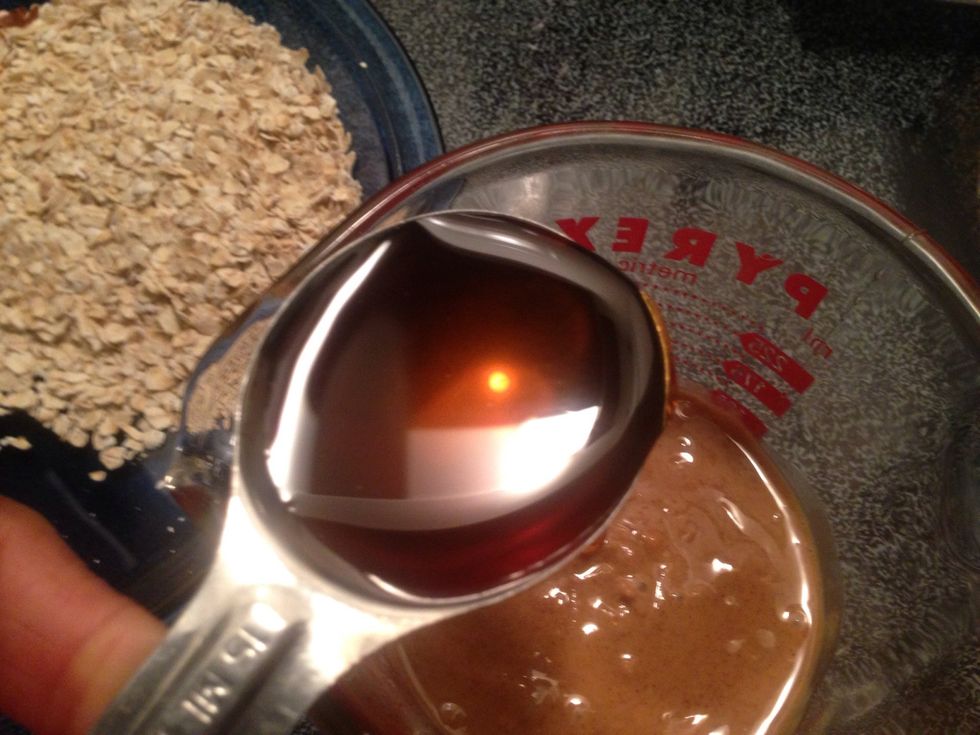 Add 2 tablespoons of organic honey to melted almond butter Add 1 tablespoon of organic 100% pure maple syrup to measuring cup as well