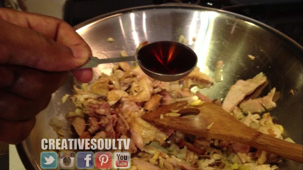 Add 2 Tablespoons of toasted sesame seed oil to your pan.