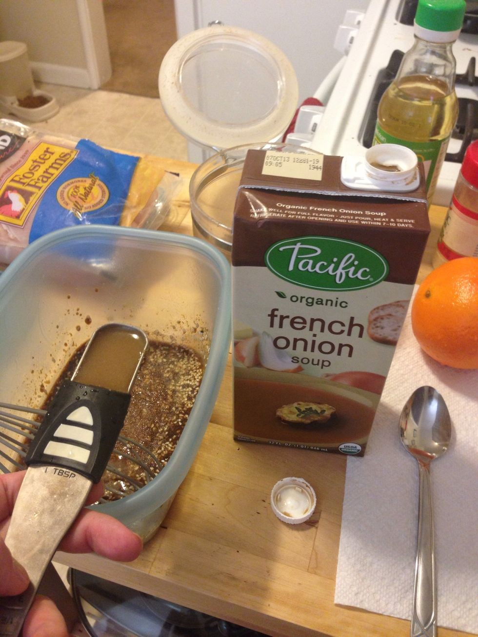 Add 2 tbsp of French onion soup or broth. This can be chicken, veggie or beef soup/stock.