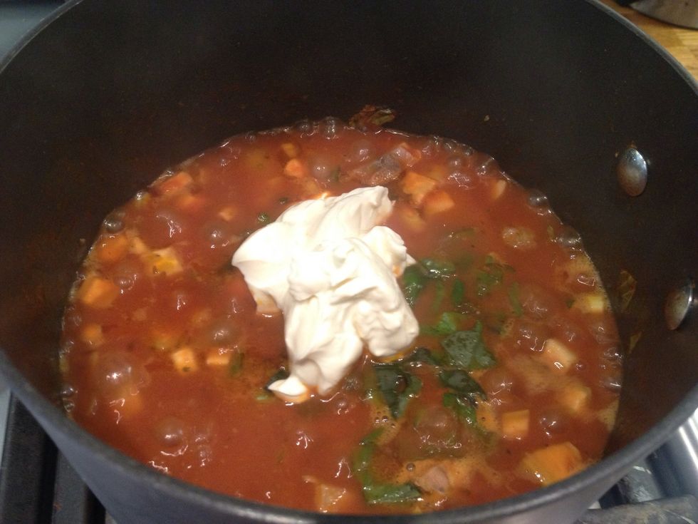 Add 2 tbsps of cream cheese and stir well