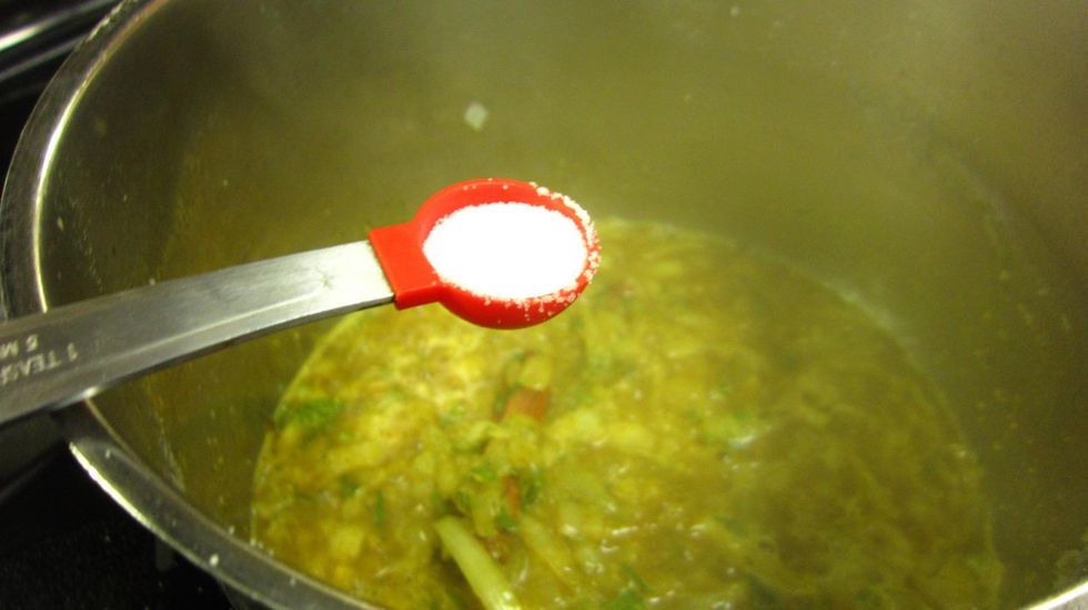 Add 2 teaspoons of salt. Not to worry, this is not too much. We prefer to add 3 teaspoons. But you can add more salt later, after you put in the lime. But for now 2 teaspoon is perfect.