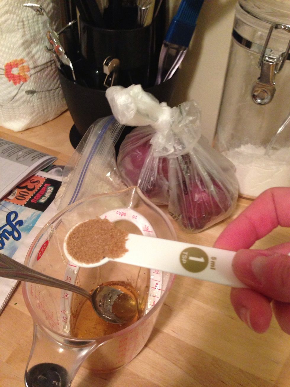 Add 2 tsp brown sugar to the honey mixture.