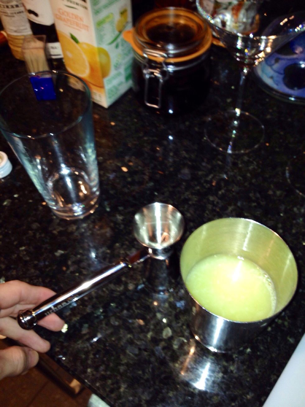 Add 25ml lime juice to the mixing glass