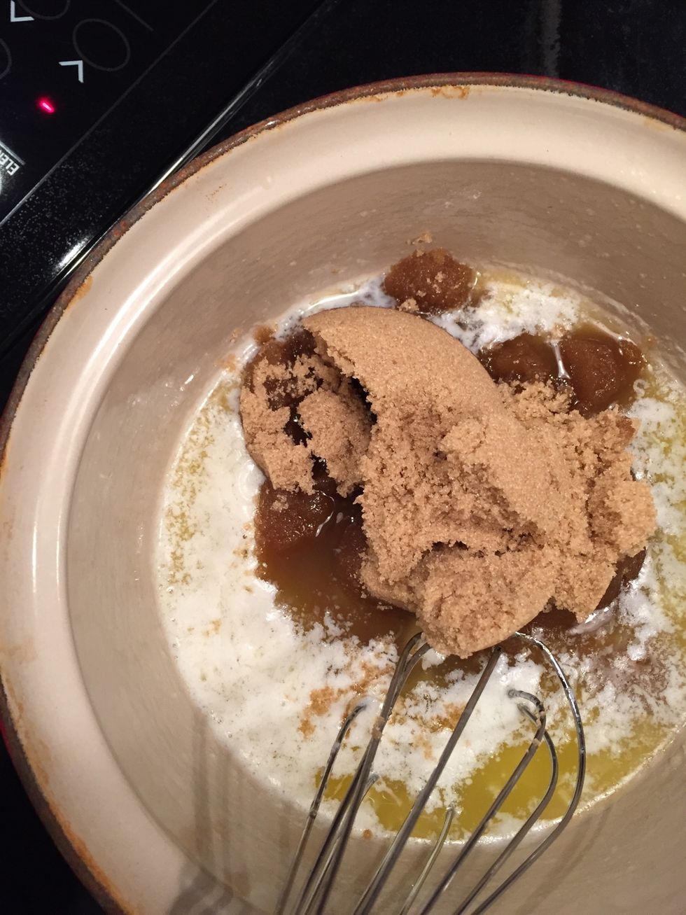 Add 3/4 cup brown sugar, 2 tsp vanilla and a dash of salt