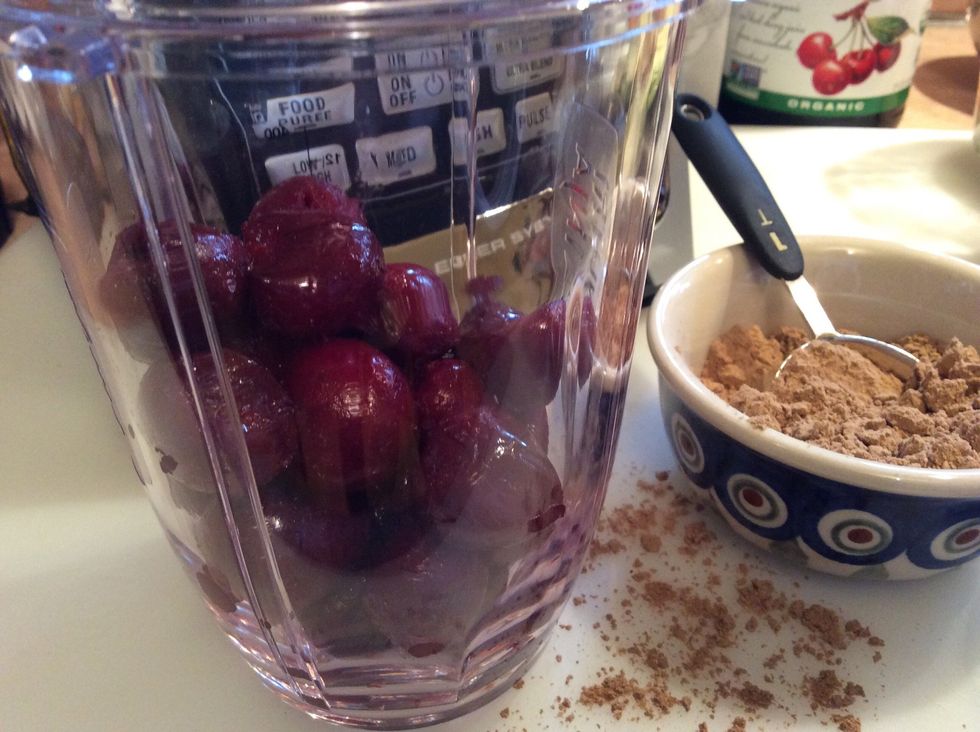 Add 3/4 cup of frozen cherries to your smoothie blender.