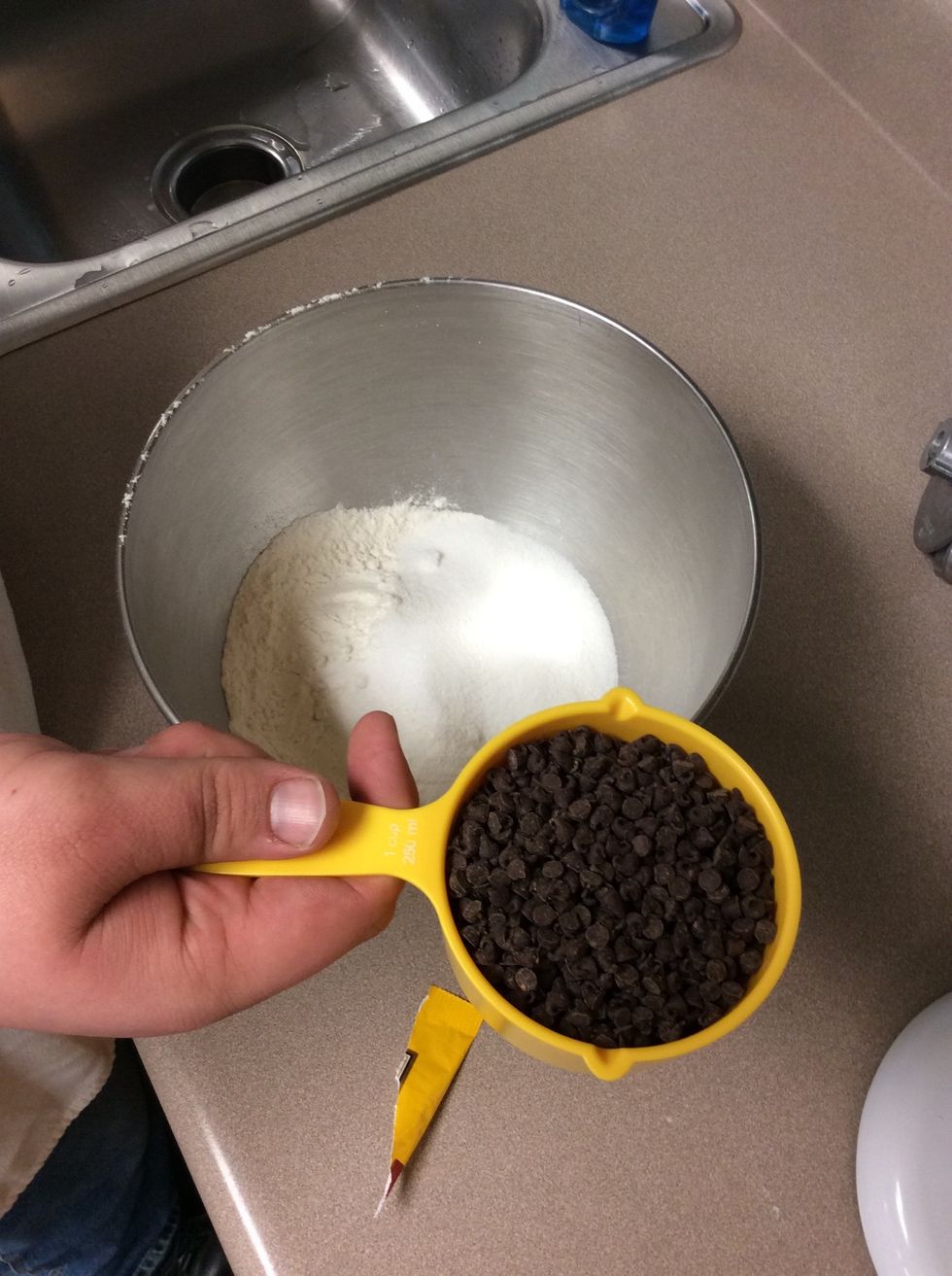 Add 3/4 cup of mini semi-sweet chocolate chips