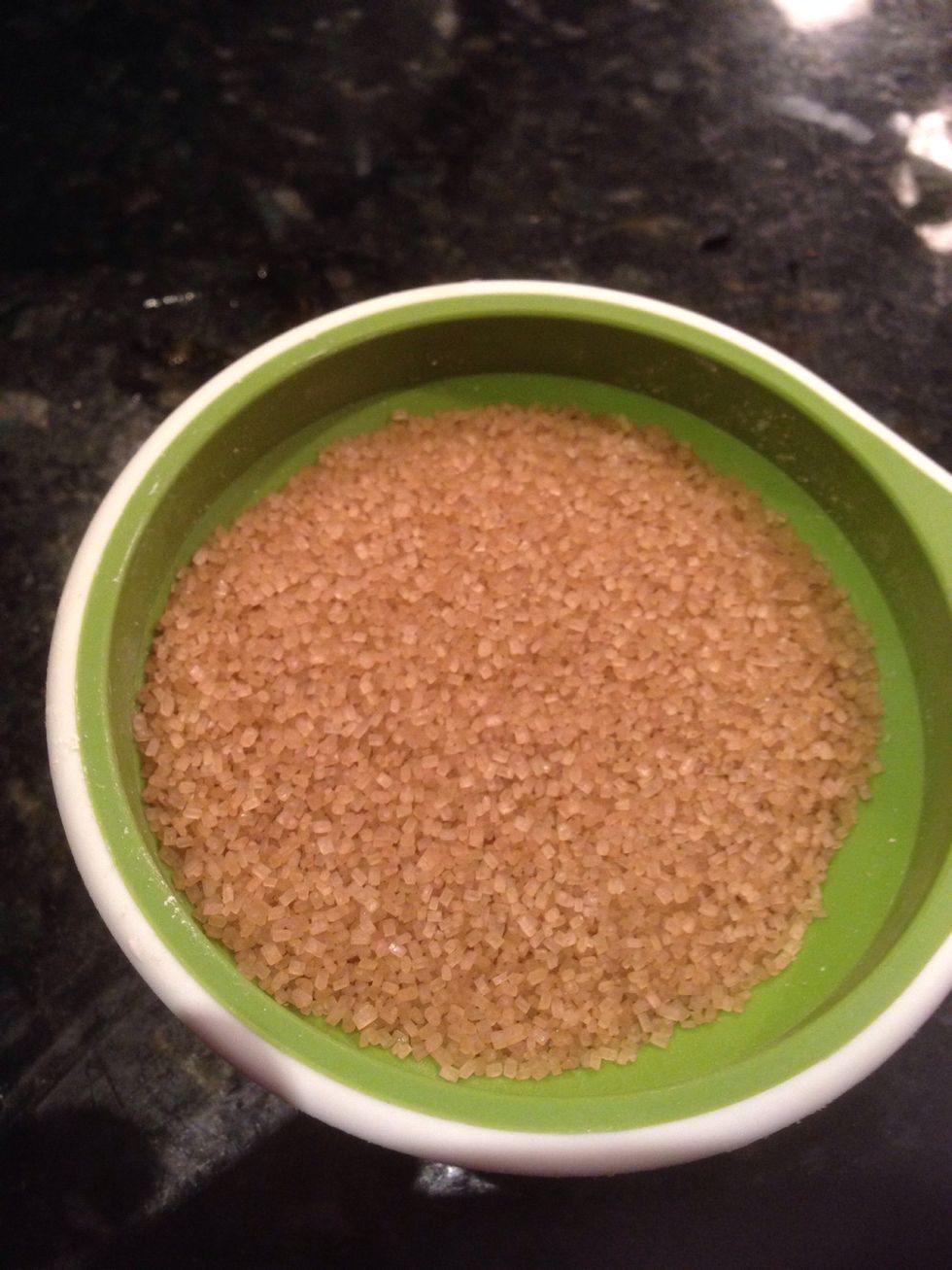 Add 3/4 cup raw sugar to bowl