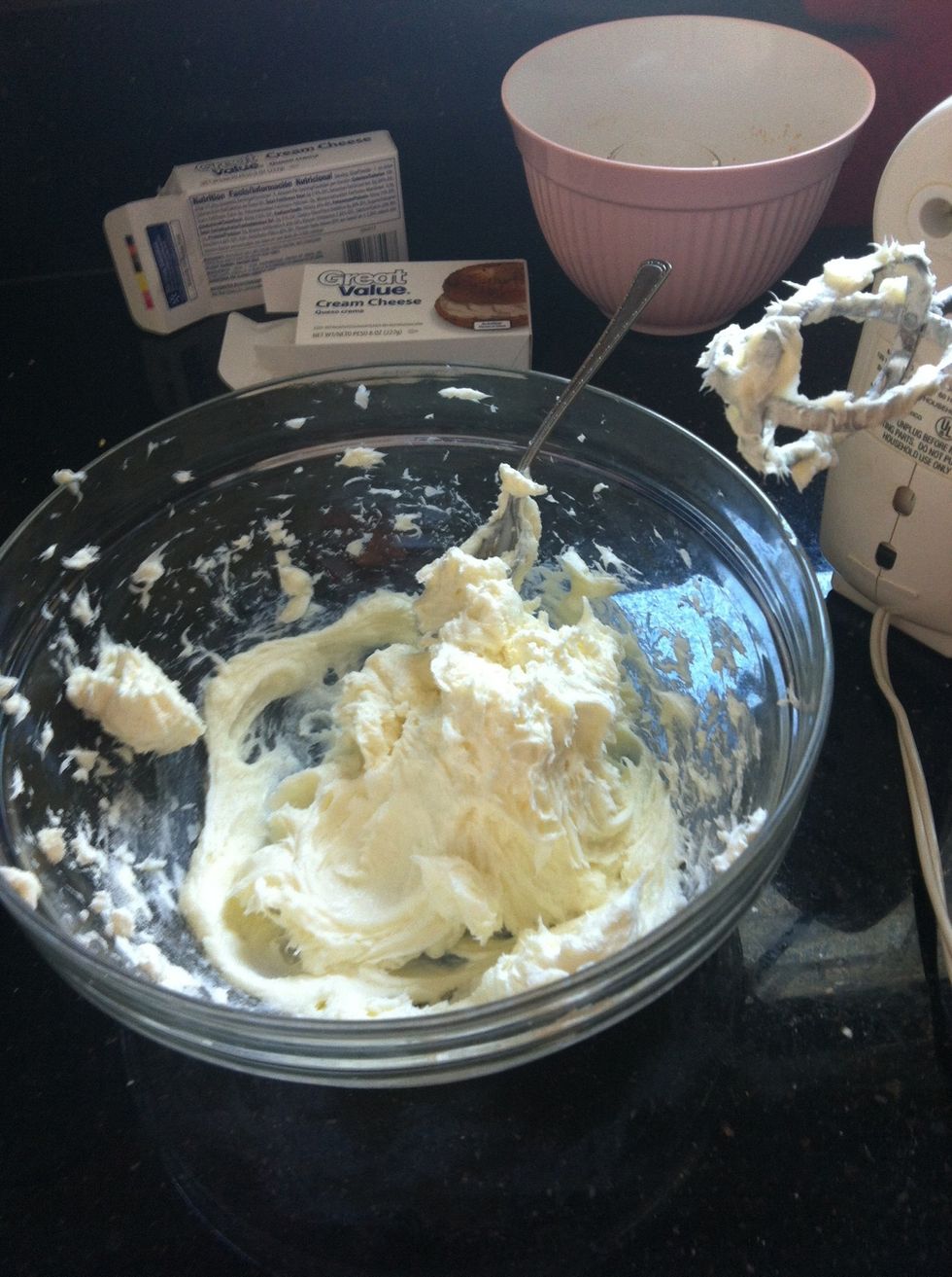 Add 3/4 cup sugar and continue mixing until smooth.