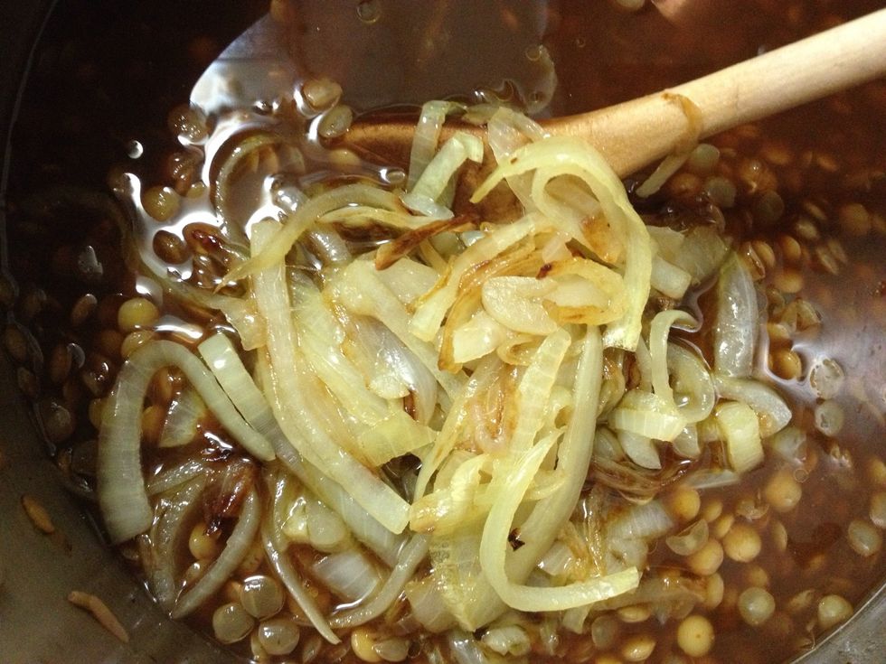 Add 3/4 of the fried onions