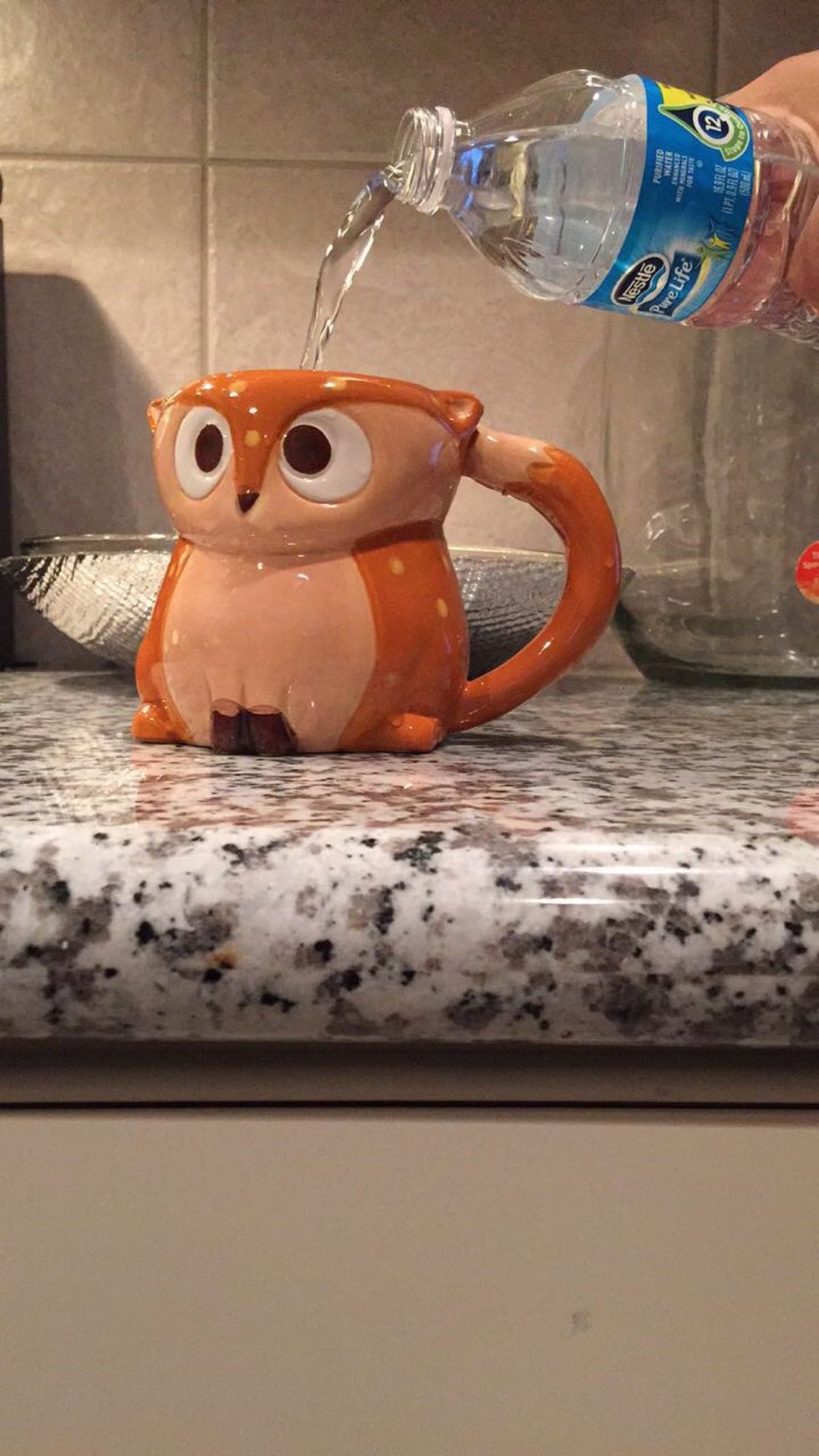 Add 3/4's of water into the mug
